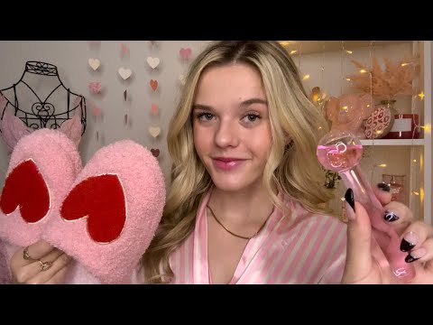 ASMR 1h Galentine's Sleepover 🧸💌🥐 (cake, pampering, gossip, etc)