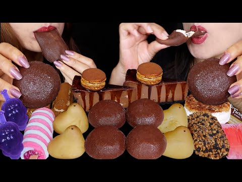 ASMR CHOCOLATE MOCHI ICE CREAM, HERSHEY'S DARK CHOCOLATE CHEESECAKE SLICES, MACARONS, ICE CREAM 먹방