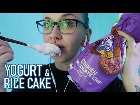 ASMR Eating Crunchy Rice Cake & Strawberry Angel Delight Yogurt 🥰