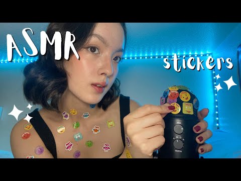 ASMR stickers on microphone - peeling, tapping, sticky sounds + affirmations and spelling 🎀