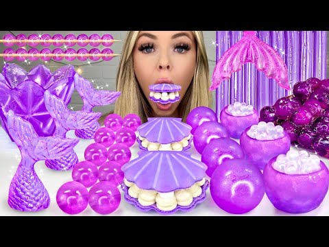 ASMR EDIBLE GLASS PEARL BEADS, SHELL MACARON, MERMAID TAIL, CANDIED GRAPE, JELLY MUKBANG 먹방