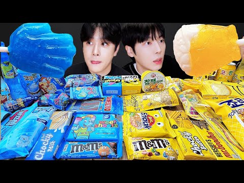 ASMR MUKBANG | 편의점 노랑색 파랑색 디저트 먹방 라면 아이스크림 초콜릿 & BLUE DESSERT HONEY JELLY CANDY