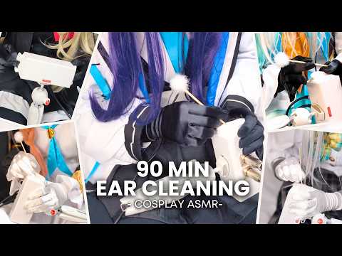 90 Min Ear Cleaning ASMR for Sleep | Bamboo Ear Pick, Fluffy Ear Puff & Finger Ear Cleaning