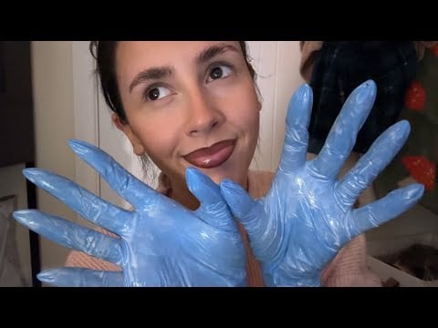 ASMR- Inspecting/massaging you fast with gloves & super close ear to ear whispers🧤