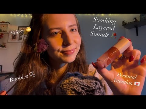 ASMR | tracking your face for sleep 🫧 (bubbles, mouth sounds, dried rose, pencil, brush sounds)