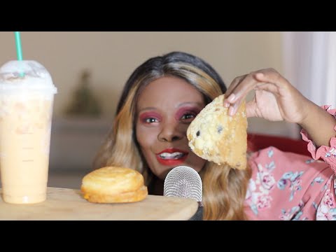 STARBUCKS ICE PUMPKIN SPICE LATTE BLUE BERRY SCONE ASMR EATING SOUNDS