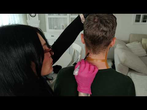 ASMR Neck Hair Filling - Removal Of Hairless Areas On The Neck