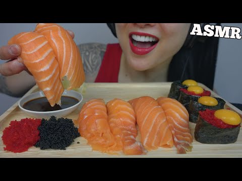 ASMR SALMON SUSHI NIGIRI + TOBIKO QUAIL EGGS (CRUNCHY EATING SOUNDS) NO TALKING | SAS-ASMR