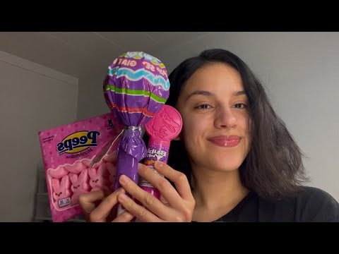 ASMR trying easter treats🩷 (marshmallows, lollipops, gum) 🍭