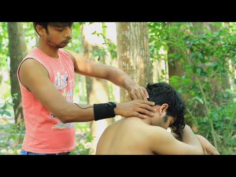 Head & upper body massage in green nature by Indian barber | deep tissue asmr massage for relaxation