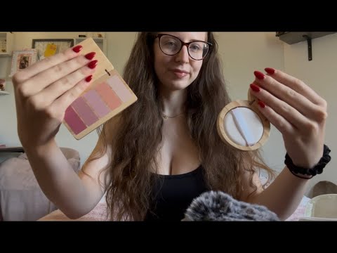 ASMR | wooden makeup + inaudible whispers 🌸 (lots of personal attention)