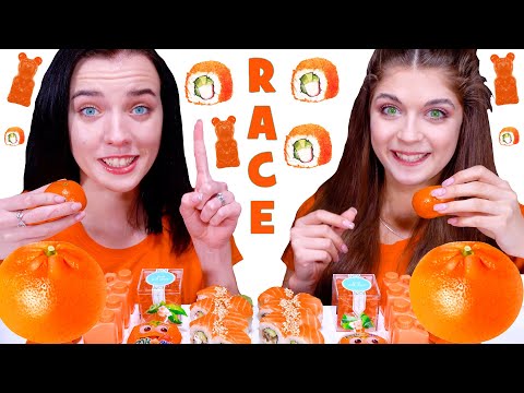 Mukbang Orange Food Race Challenge By LiLiBu