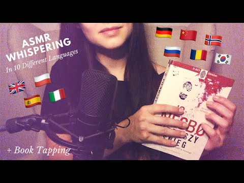 ASMR Whispering in 10 Languages + Book Tapping 😴🌙