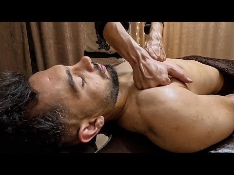 ASMR Gentle Chest & Belly Massage + Relaxing Face & Head Massage for Bodybuilder Trainer Man