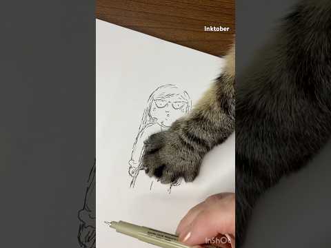 Inktober ASMR. På under en minut. Fick speeda upp videon. Här är ett snabbt självporträtt. #asmr