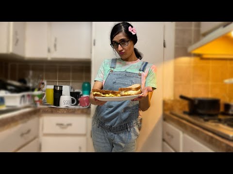 ASMR Making Sandwich no talking with crinkle sounds. peeling eggs, egg sandwiches.