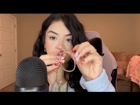 ASMR rambling till you go to sleep 🩵 (jewelry sounds,fabric scratching, nail tapping)