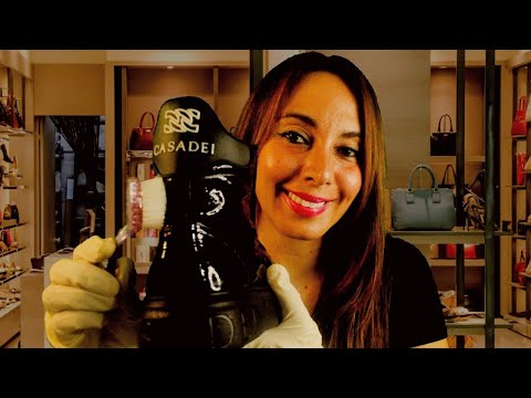 ASMR |LUXURY SHOES (Casadei) | SHOE SHINE gloves , brush, cleaning, sneakers, boots, leather, laces