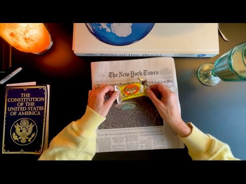 ASMR Reading Today’s Newspaper: Iran War, Atlas Map Check, Constitution & Quiet Political Talk
