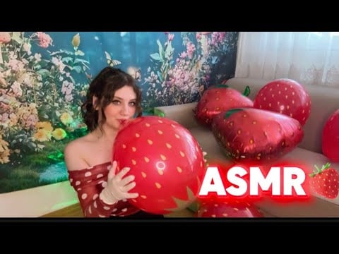 ASMR | Strawberry Themed Balloons 🍓|  Blowing Up And Popping