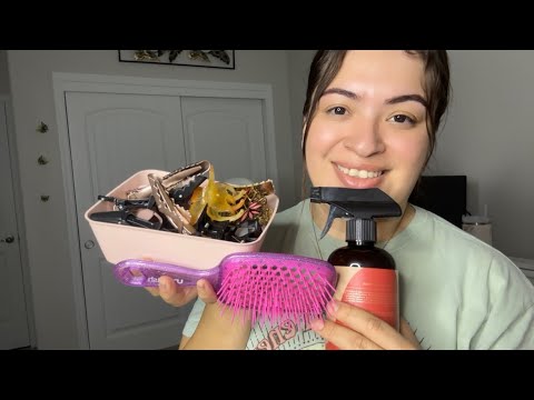 ASMR| Hair clipping & hair brushing-minimal talking (some rummaging & spraying sounds)