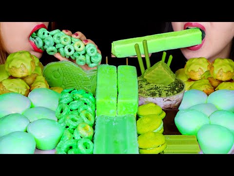 ASMR MELON MOCHI ICE CREAM, GREEN TEA CHOCOLATE CREAM PUFF, WARABI MOCHI, MARSHMALLOW CEREAL TREAT먹방