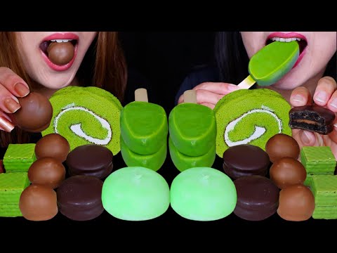 ASMR MINI MATCHA ICE CREAM BARS, DAIFUKU MOCHI, DARK CHOCOLATE CACAO MACARONS, CREAM ROLL CAKES 먹방