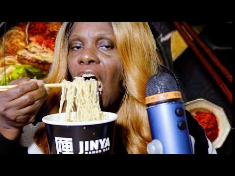 Jinya Wonton Chicken ramen Noodles ASMR Eating Sounds