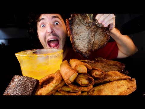 ASMR CHEESY STEAK , CHICKEN EMPANADAS , EGG ROLLS, MY WIFES BROWNIES ! MUKBANG (NO TALKING) NOMNOM