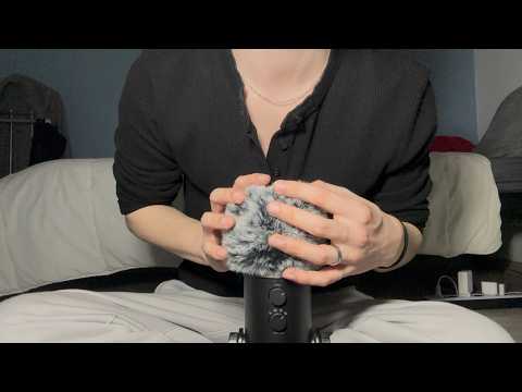 ASMR Fluffy mic scratching, face touching, layered mouth sounds, brown noise + rain for sleep
