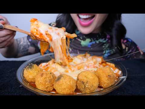 CHEESY RICE CAKE + FRIED CHEESE BALL (ASMR EATING SOUNDS) NO TALKING | SAS-ASMR