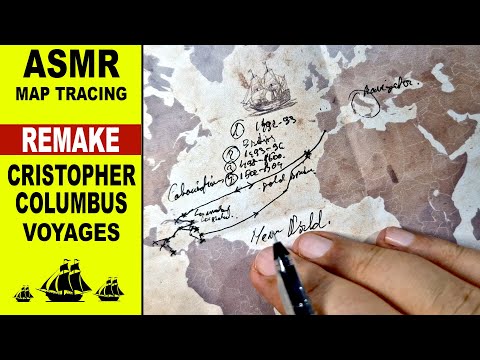 ASMR Remake: Map Tracing Cristopher Columbus Voyages to the Indies With Facts | ASMR map tracing