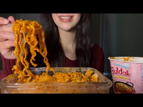 ASMR CHEESY BULDAK CARBONARA SPICY NOODLES WITH RICE CAKES