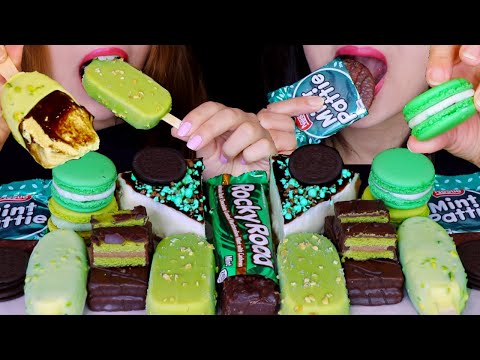 ASMR MINT CHOCOLATE MACARONS, MARSHMALLOW, CHEESECAKE, OREO, ICE CREAM, CHOCO CAKE, MINT PATTIE 먹방