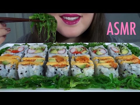 ASMR SUSHI [Spicy Tuna Roll, California roll, Seaweed Salad] EXTREMELY Satisfying Eating Sounds!