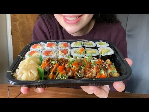 SUSHI PLATTER ASMR *SPICY TUNA ROLL, AVOCADO ROLL, DYNAMITE ROLL