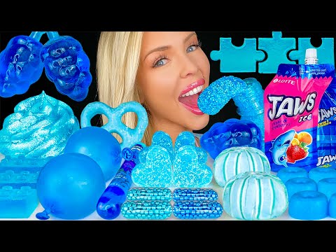 ASMR BLUE DESSERT MUKBANG, JAWS ICE POUCH, BLUE FREEZE, SOUR CANDY CUBE, RASPBERRY JELLY KYOHO 먹방