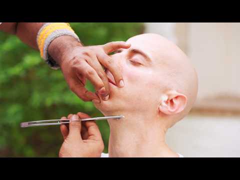 ASMR Reiki Master Outdoor Face Shave with Head MASSAGE | Peaceful Indian Barber Experience