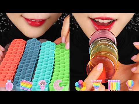 RAINBOW VIRAL FOOD ASMR 🍭 DOT ICE CREAM, CANDY EATING SOUND ASMR GIANT TAFFY ASMR JELLY ASMR 🌈