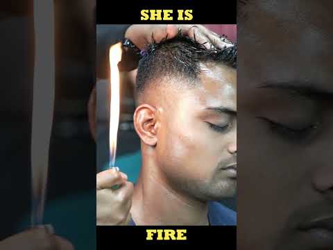 She Is Fire | Barber Girl Doing Fire Massage ASMR | Fire Massage By Barber Girl Chaitali #shorts