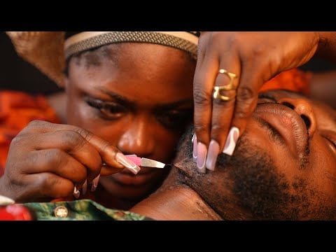 ASMR beard nitpicking neck massage, pulling and grooming , with gum cracking for satisfactory sleep 