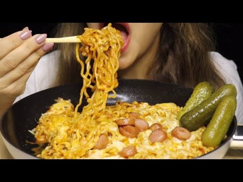 ASMR BULDAK CHEESY HOT CHICKEN NOODLES SAUSAGE PICKLES \ RECIPE /MUKBANG #asmr #mukbang #noodles