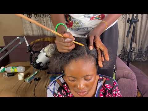 ASMR RELAXING CORNROWS MAKING, SCALP SCRATCHING AND PARTING WITH GUM CHEWING