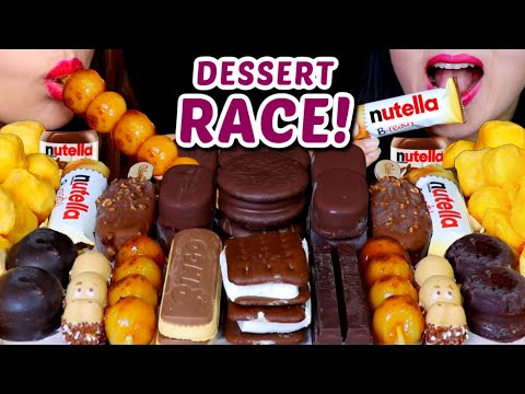 ASMR RACE! MINI ICE CREAM, NUTELLA, DANGO, KINDER, MOCHI CHEESE BALLS, CHOCOLATE MARSHMALLOW, PIE 먹방