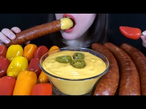 ASMR Sausage, Peppers, & SPICY CHEESE Sauce - EXTREMELY SATISFYING Eating Sounds!