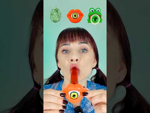 ASMR Gummy Eyeball Banana, Green Quail Eggs #mukbang #eatingsounds