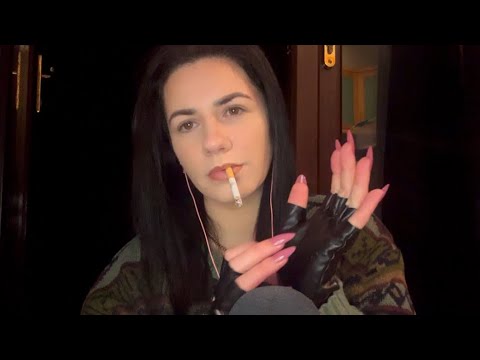 ASMR | Leather Gloves Hand Movements & Smoking 🖤