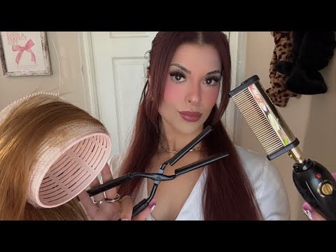 ASMR Ur Full Hair Salon Appointment ✂️ Haircut, Rollers, Straightening / Pressing Hair - Part 1 & 2