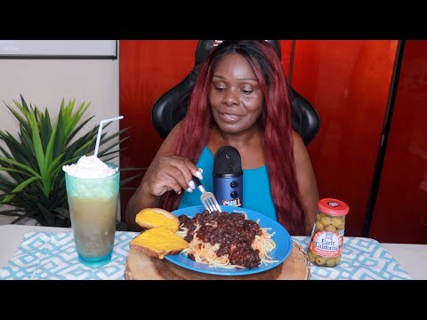 Eat Cherry Sauce Spaghetti ASMR Eating Sounds