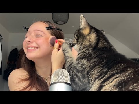 ASMR | Chaotic Get Ready With Me & My Cat🤍🐈 | (cat purring, makeup sounds, yapping,…)